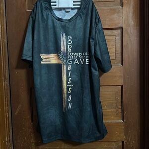 “God so loved the world that he gave his only Son” short sleeve t-shirt. Size
